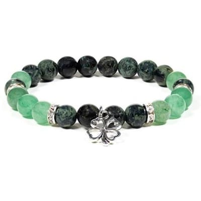 Armband kambaba/groene aventurijn met Klavertje