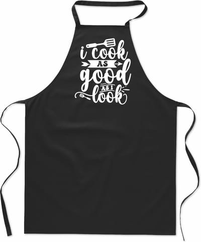 Tekstschort - Keukenschort - kookschort - I cook as good as i look - 100% katoen - verjaardag en feest - cadeau - kado - unisex - zwart