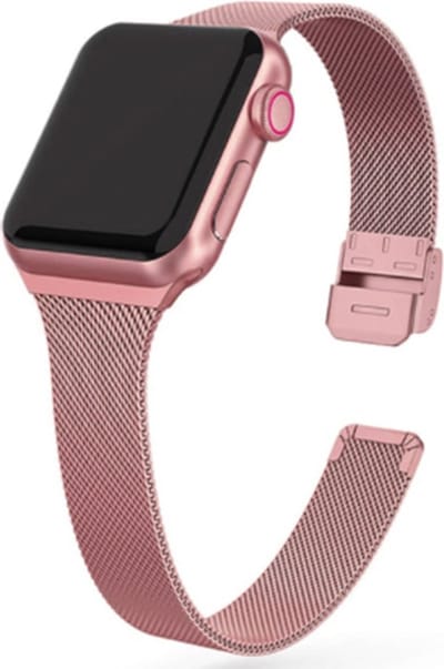 By Qubix - Geschikt voor Apple Watch bandje - Milanese slim fit bandje - Rosé goud - Geschikt voor Apple Watch 38mm / 40mm / 41mm / 42mm - iWatch milanees - smartwatchbandje