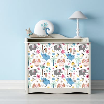 Sticker voor kindermeubels: olifanten in een palmenveld, 40 x 60 cm