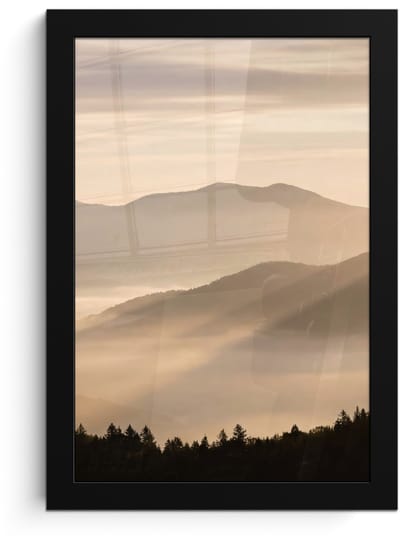 Poster in lijst - Fotolijst 20x30 cm - Posters - Bergen - Mist - Zonnestralen - Posterlijst zwart - Decoratie - Wanddecoratie woonkamer - Muurdecoratie slaapkamer
