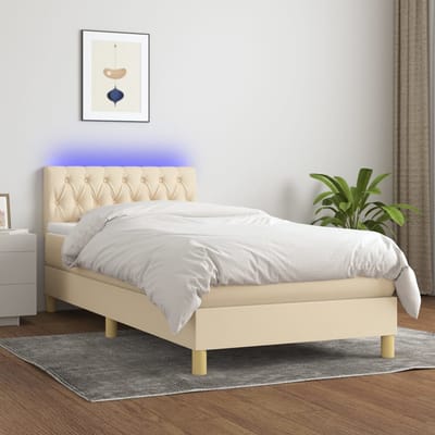 vidaXL - Boxspring - met - matras - en - LED - stof - crèmekleurig - 100x200 - cm