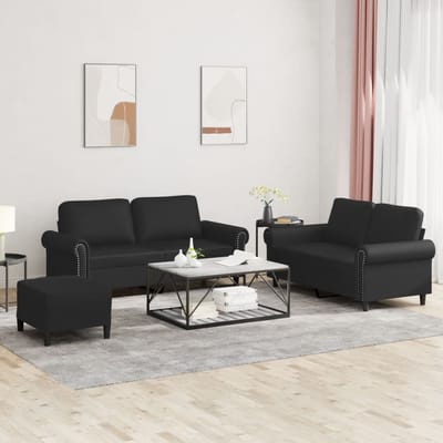 vidaXL - 3-delige - Loungeset - met - kussens - kunstleer - zwart