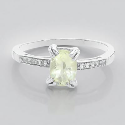 Cavill - 925 Sterling Zilveren Ring - Orthoklaas 0.78ct & Witte Topaas 0.056ct - Antiek Pavé Design - Groene Edelsteen Maat 17