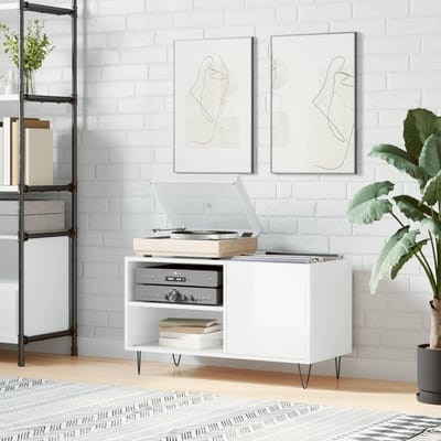 Plaatkast - Opbergkast Media - Muziek Collectie - Glad Oppervlak - 85 x 38 x 48 cm - Wit Glanzend