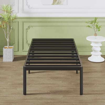 Dailygoods- Eenpersoonsbed 75x190 cm - Metalen Bedframe - Hoogte 46 cm - Metalen Lattenbodem - Schokbestendig - Veiligheidswaarschuwing 500 kg