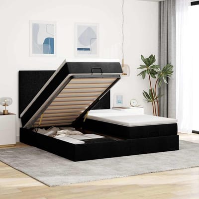 vidaXL - Ottoman - bed - met - matrassen - 200x200cm - stof - zwart