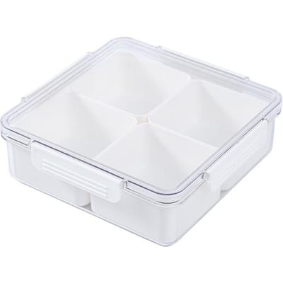 Fruitbord Opslag met Deksel Afgesloten Fruitbord Compartimenten Snacks Plastic Woonkamer Buitenopslag Snoepdoos white