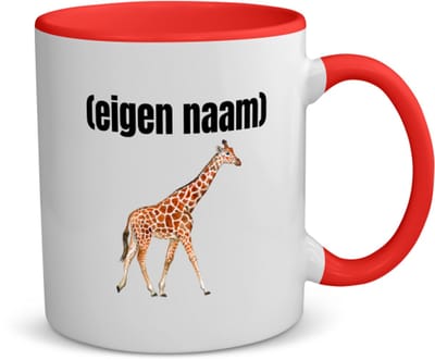 Akyol - giraffe met eigen naam koffiemok - theemok - rood - Giraffe - giraffe liefhebbers - dieren liefhebber - leuk cadeau voor iemand die houdt van giraffen - cadeau - kado - 350 ML inhoud