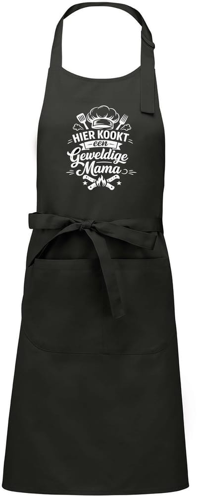 mijncadeautje - luxe schort - hier kookt een geweldige mama - grijs - opdruk wit