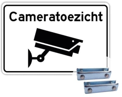 Cameratoezicht bord - Weerbestendig Aluminium - 40x60 cm - Bevestiging: Met hekbeugels (voor spijlen- of gaashek)