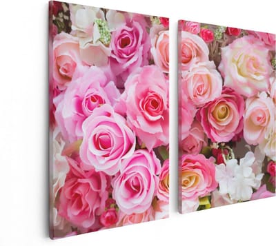 Artaza Canvas Schilderij Tweeluik Roze Rozen Achtergrond - Bloemen - 80x60 - Foto Op Canvas - Canvas Print