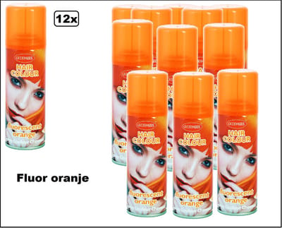 12x Haarverf/haarspray fluor oranje 125 ml - fluor Orange - Koningsdag WK Festival thema feest carnaval haar kleurspray party