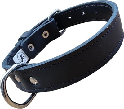 K9World by van der Veeke, Lederen Hondenhalsband – 3 cm Breed – Dubbel Leer – Handgemaakt – Zwart – Maat 40–50 cm
