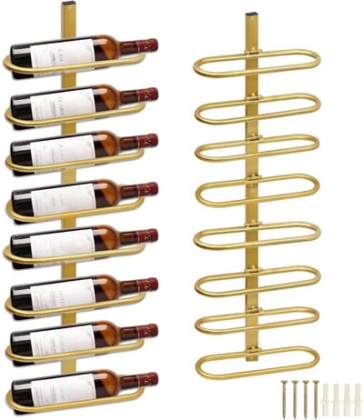 Thuys – Wijnrek Muur – Hangend – Wijnhouder Voor 8 Flessen – Hangrek – 10 x 26 x 41cm – Goud