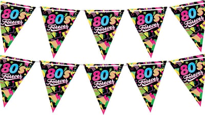 Fiestas Guirca Vlaggenlijn slinger met Eighties print - 2x - 300 cm - karton - Jaren 80/eighties thema