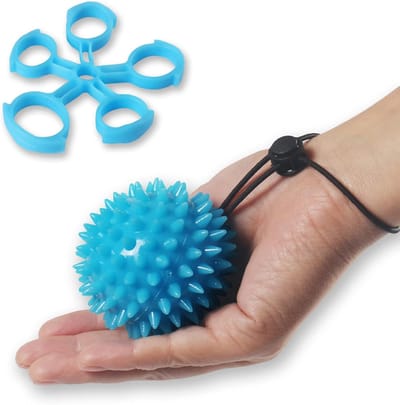 Handtherapie Knijpballen - Gripkracht Bal Therapiemateriaal - Hand Kracht Oefenen - Vinger Gaten Ontwerp - 12x10 cm - Lichtblauw