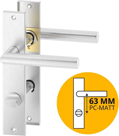 ERGO line Deurbeslag set Binnendeur - Bauhaus - Deurkruk Roestvrij Staal RVS - voor toilet/badkamer TL63-8 - deurklink met WC / badkamer slot, Deurklink met schild, langschild deurkrukset
