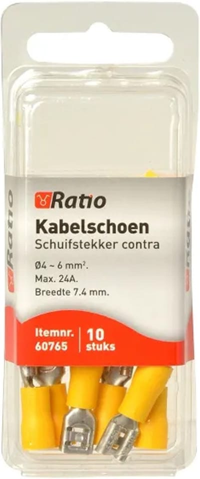 Ratio Kabelschoen Schuifstekker contra 4-6mm² - Vlakstekker - Geel - 10st op blister