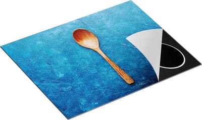 Chefcare Inductie Beschermer Lepel op Blauwe Marmer - 65x50 cm - Afdekplaat Inductie - Kookplaat Beschermer - Inductie Mat