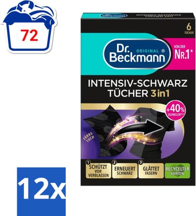 Dr. Beckmann - Kleurverzorging - Intensive Black 2 in 1 - Donkere Was - 6 Doekjes - Voordeelverpakking - 12 stuks
