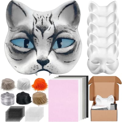 Zes kattenmaskers voor creatieve projecten, DIY papieren maskers voor feestjes en verkleedpartijen