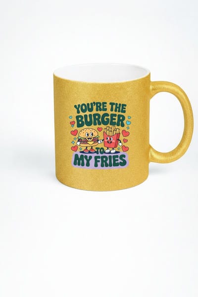 Gouden Glitter Mok 'Burger To My Fries' - Romantisch & Grappig Liefdescadeau