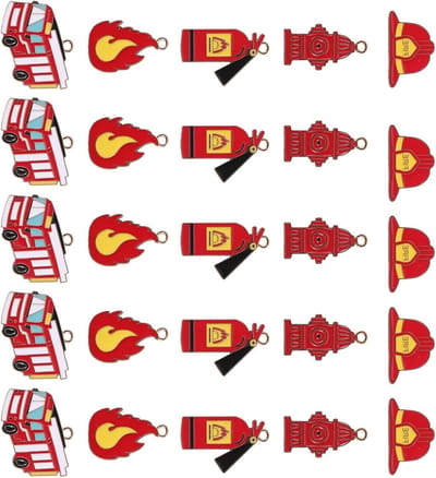 Brandweer Sleutelhangers - Vlam Brandblusser - Feestdecoratie - Set van 25 stuks - Mini formaat - Diverse kleuren