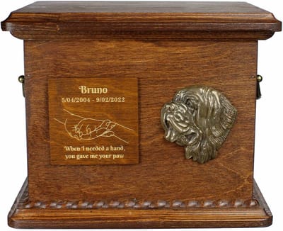Persoonlijke urn voor hondenas van Bernhardiner met gravure en reliëf