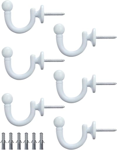 Set van 6 Gordijnhouders, U-vormige Haken, Witte Spanning Haken met Ronde Kop, Ideaal voor Gordijnen, Kleding en Sleutels