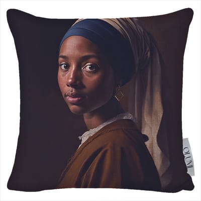 OLUMI Sierkussenhoes 45x45 cm – Meisje met de Parel – Linnen Look – Decoratieve Kussenhoes – Woonkamer / Bank