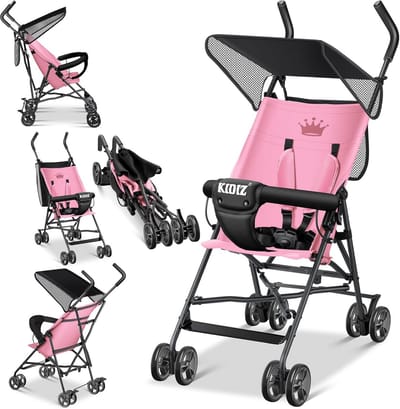 Compacte Inklapbare Kinderwagen met 360° Wielen en 5-Punts Gordel
