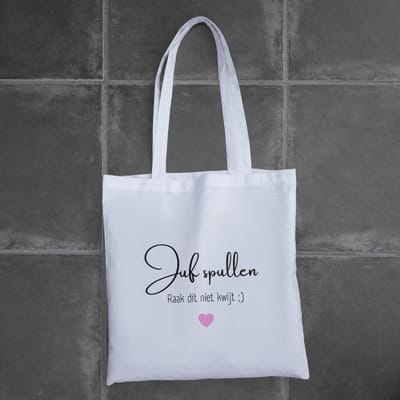 Totebag ''Juf Spullen'' – katoenen tas met grappige tekst – cadeau voor juf