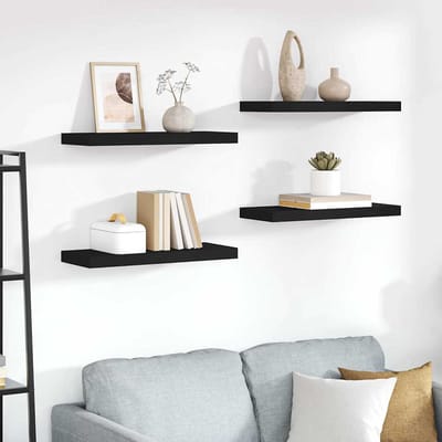 vidaXL - Wandschappen - zwevend - 4 - st - 60x23,5x3,8 - cm - MDF - zwart