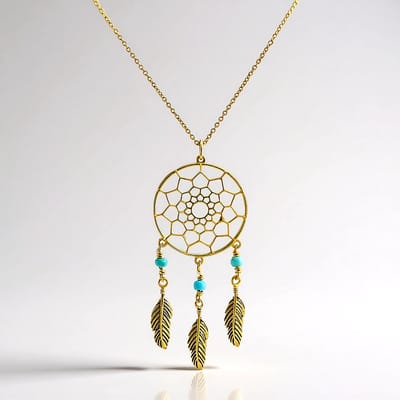 Cavill - Blauwe Kingman Mohave Turkoois Ketting - 925 Sterling Zilver Verguld - Boho Dromenvanger - Fijne Zilveren Ketting - 45,5 cm