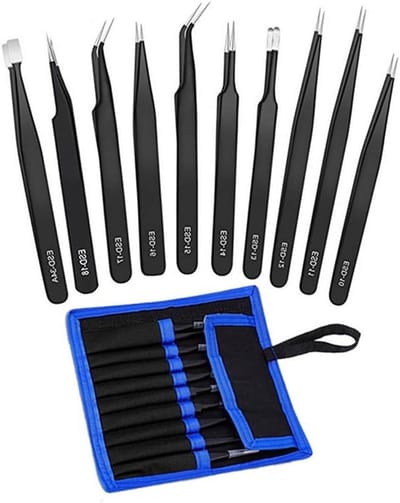 Pincet Set - Precisie Gereedschap - Elektronica Reparatie - Anti-statische Coating - 10 Stuks - Zilver