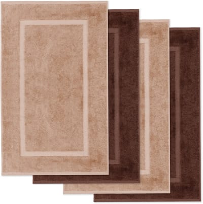 Lavea® Set van 4 Badmatten 50x80 cm Zacht en Absorberend – 100% Katoen, Wasbare Badkamermatten – Ideaal als Douche- of Badmat - Cappuccino en Koffiebruin