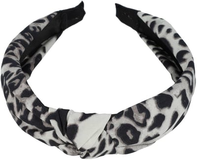 Haarsoires Haarband Diadeem 3cm – Knoop - Panterprint – Lichtgrijs Zwart - Zachte Haarbeugel - voor Dames & Meisjes