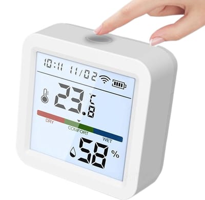 Temperatuur Vochtigheid Monitor - Luchtkwaliteit Sensor - Omgeving Bewaken - Hoge Precisie Digitaal - 5.6 x 5.6 x 2.3 cm