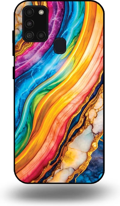 Smartphonica Telefoonhoesje Geschikt voor Samsung Galaxy A21s met Regenboog Goud Marmer Opdruk - TPU Backcover Case Rainbow Gold Marble Design geschikt voor Samsung Galaxy A21s