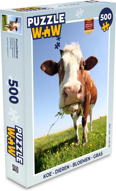 Puzzel Koe - Dieren - Bloemen - Gras - Legpuzzel - Puzzel 500 stukjes
