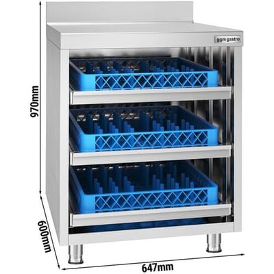 GGM Gastro Arbeitsschrank - Edelstahl - 647x600mm - mit 3 Schubladen für Geschirrkörbe