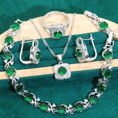 Europa en De Verenigde Staten Hot Zirkoon Armband Ketting Oorbel Ring Ring Sieraden Dames Sieradenset white