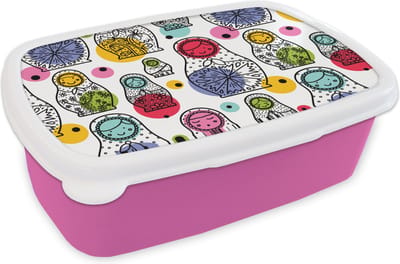 Broodtrommel Roze - Lunchbox - Brooddoos - Matroesjka - Patronen - Baby - 18x12x6 cm - Kinderen - Meisje