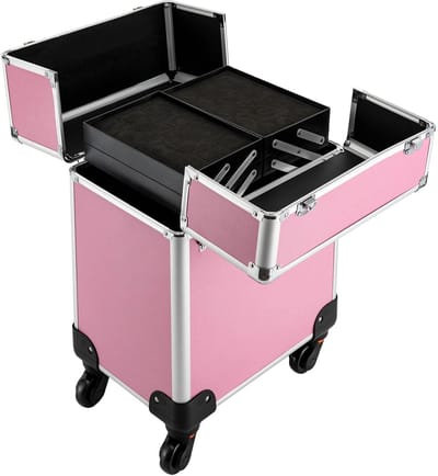 MakkelijkMooi Professionele Make-up Koffer met 4 Lades - Trolley op Wieltjes - Schuimverdelers - Afneembare Wieltjes - Roze