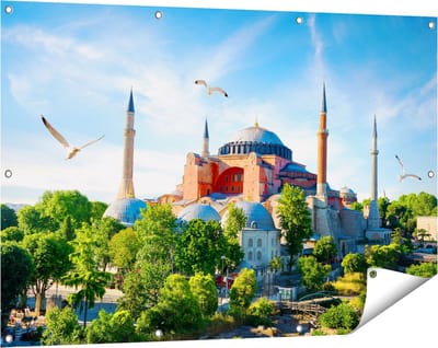 Gards Tuinposter Hagia Sophia Moskee in Istanbul - 120x80 cm - Tuindoek - Tuindecoratie - Wanddecoratie buiten - Tuinschilderij