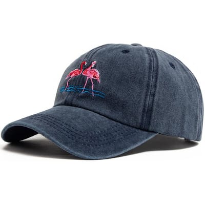 Casquette de baseball à imprimé flamant rose pour femme, broderie, coton délavé, style décontracté, rétro, sport, été, mode, pare-soleil, unisexe (navy,Adjustable) naval