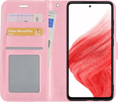Hoesje Met Pasjeshouder - Geschikt voor Samsung Galaxy A53 - Luxe Bookcase Portemonee - Flip Case - Kunstleer Book Case - Flipcase - Book Cover - Walletcase - Portemonneehoes - Lichtroze