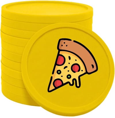 CombiCraft pizza consumptiemunten geel - Ø29mm enkelzijdig bedrukt - 100 stuks