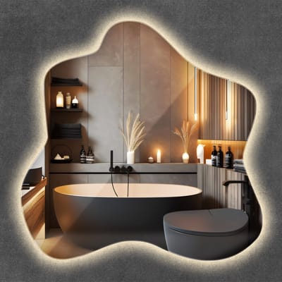 Wallfluent LED Spiegel - Organische Spiegel Met Verlichting - 58 x 58 cm - Spiegel Met Haken - Moderne Premium Wandspiegel - Warm Wit - Woonkamer gang - Badkamerspiegel - Muurspiegel slaapkamer - Veilig geslepen randen - Wandmontage